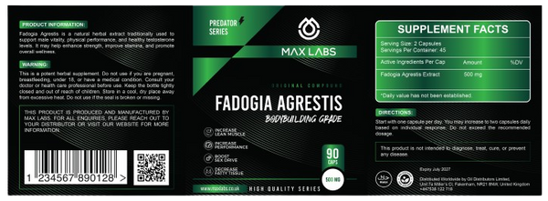 Fadogia Agrestis - Ingredients Label