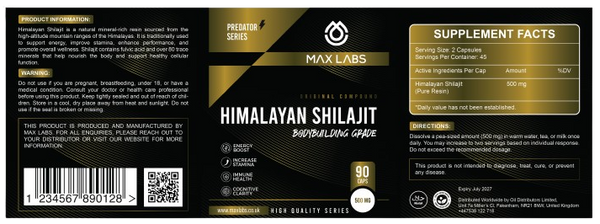 Himalayan Shilajit - Ingredients Label