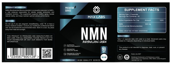 NMN - Ingredients Label